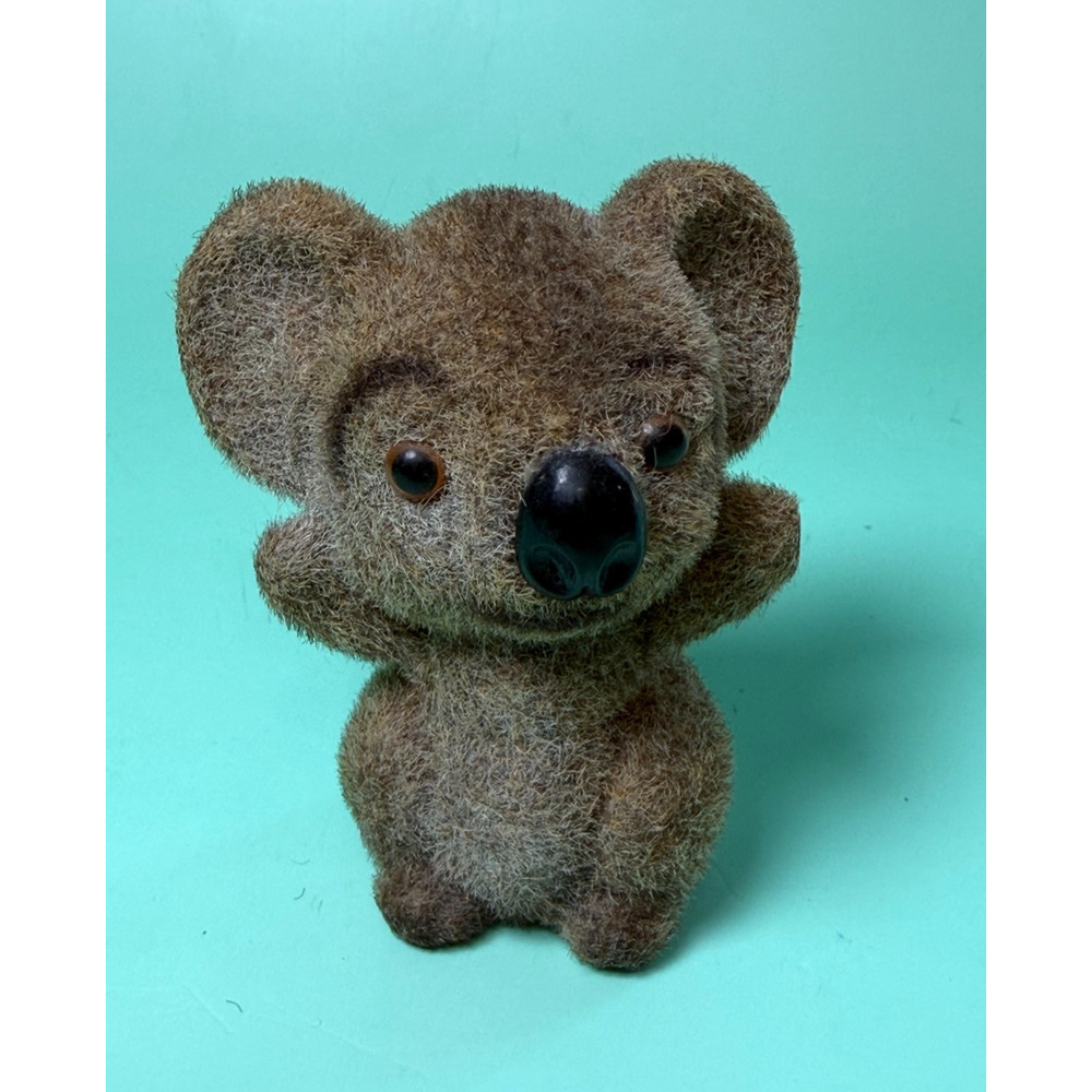 Vintage Mid-Century Flocked Koala Bear Figurine Made in Hong Kong Turtle Label